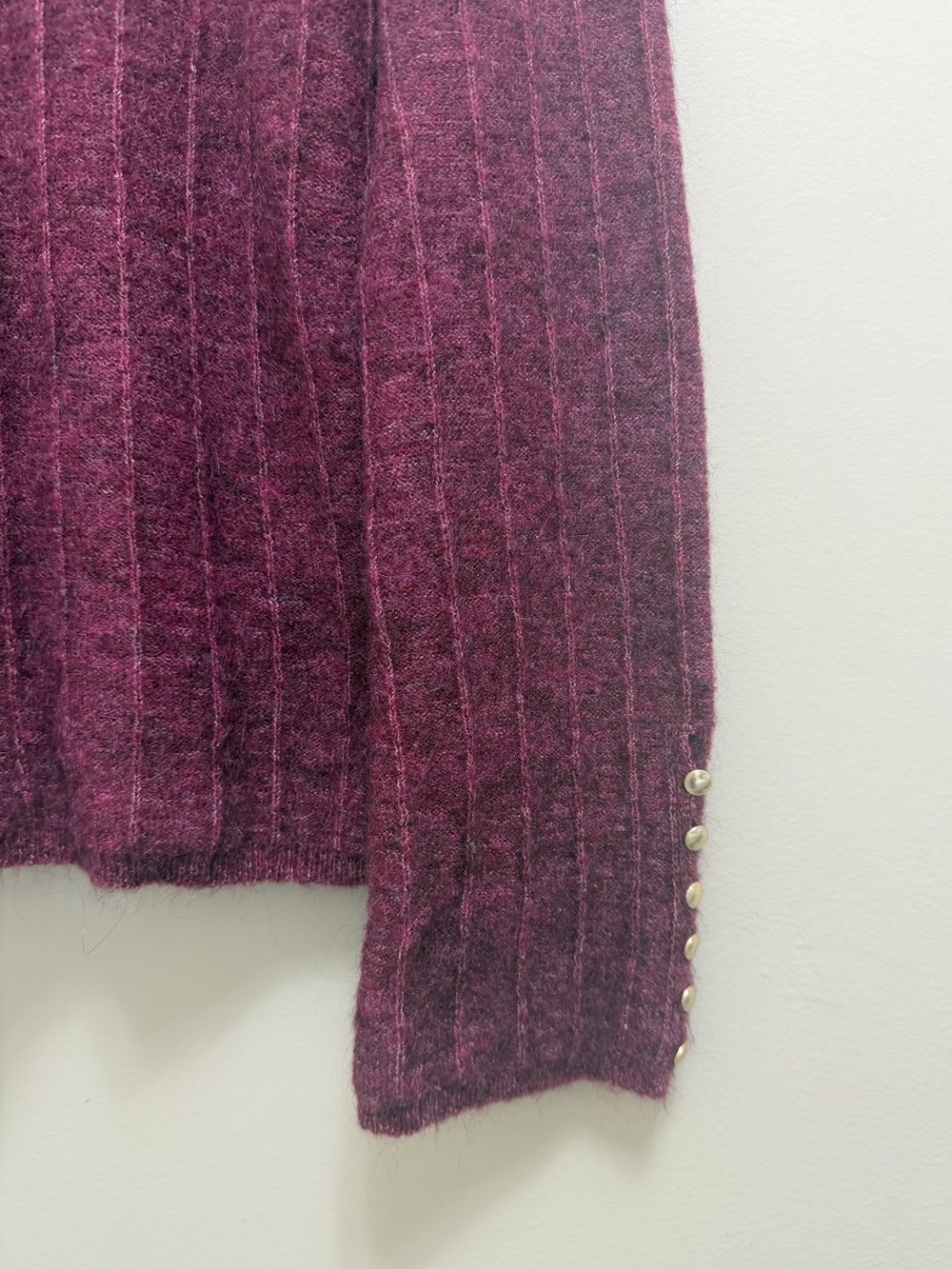 Sezane Joyce Jumper Sweater Merino Wool Mohair Gold Buttons in Grape Purple XS - Picture 9 of 12